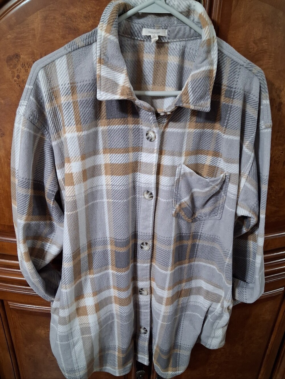 Maurices Gray and Tan Plaid Lightweight Shirt Jacket